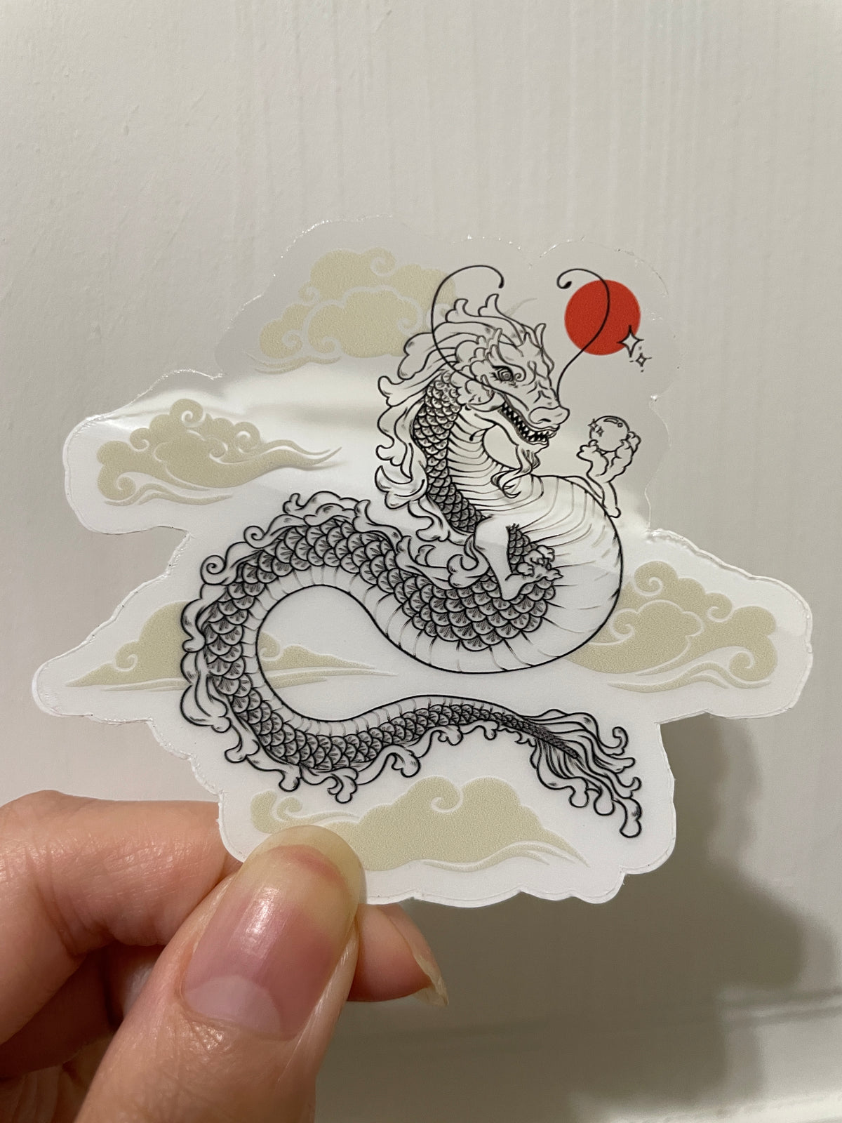 Red Moon Dragon Transparent Sticker
